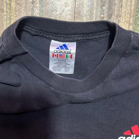 Vintage 90s Adidas Striped Tee Mens Large Red and Black Front Back Graphic Shirt - Picture 3 of 3